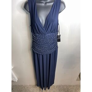 Jones New York Blue Long Midi Stretch Dress Women's Size 10 Embellished Beaded